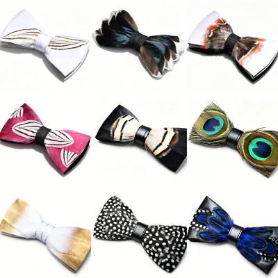 Men's Handmade Peacock Feather Bow Tie Retro Wedding Groom Accessory Pre-tied Adjustable Gift Box Packaged Fashion Party Runway
