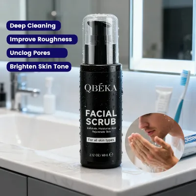 QBEKA 100% Natural Coconut Oil Men's Facial Scrub Deep Cleaning Exfoliating Face Scrub for Men Oil Control Moisturizing