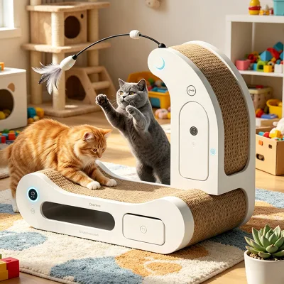 New 4 in 1 Multi-functional Smart Interactive Cat Scratcher With Rolling Ball Durable Non-shed Vertical Cat Tree
