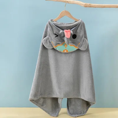 Soft Absorbent Microfiber Coral Velvet Bath Towel Poncho 3D Animal Print Bamboo Microfiber Cotton for Children for the Bathroom