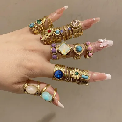 Open Round Tisco Ring High-grade Color Matching Niche Ins Non-fading Jewelry Ring