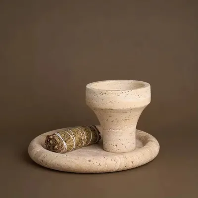 56H Customized New natural beige travertine candlestick hot home furnishings