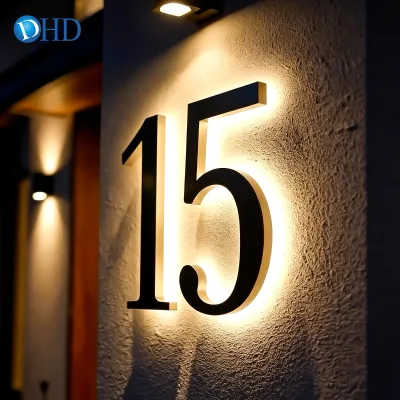 Custom LED Backlit Address Numbers 3D Metal House Number Waterproof Architectural Signage for Hotel Apartment Building Projects