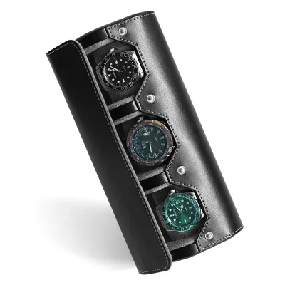 3 Brown Black Hexagonal Roll Pu Leather Watch Box Coloured Watch Roll Old Money Watch Roll