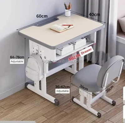 MDF Desktop School Classroom Furniture Single Desk and Sponge Chair Student Learning Set Also Home Use Comfortable