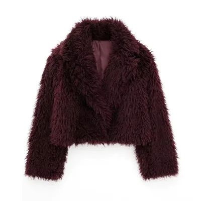 New Arrival Women's Autumn Winter Faux Fur Coat Eco-Friendly Breathable Short Length Turn-down Collar Loose Fit Stylish Warm