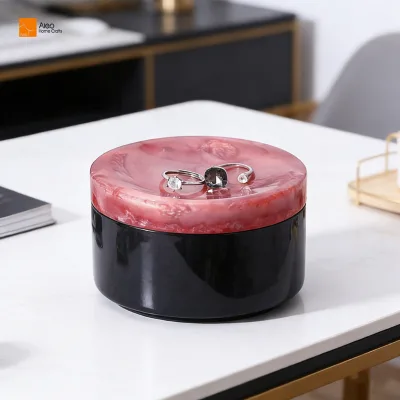 Decorative Red Black Pearlized Round Resin Jars with Lids for Jewelry Storage DIY Craft Projects and Home Organization Display