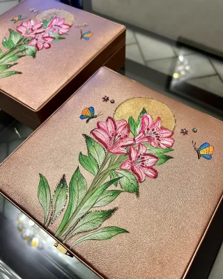 Hand-painted Leather Jewellery Box Ring Keepsake Box Organizer Vintage Luxury Leather Embroidery Perfume Watch Boxes Packaging
