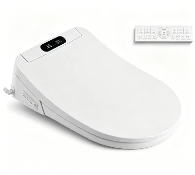 Intelligent Toilet Seat with Instant Hot Water Bubble Flushing Remote Control Side Knob 4 Temperature Settings Self-cleaning