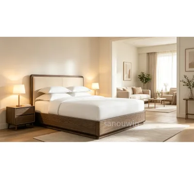 Contemporary Style Solid Oak Wood Frame Indoor Household Living Bed Warm Atmosphere Apartmrnt Suit Room Bed Furniture
