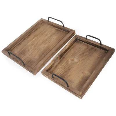 Rustic Vintage Food Serving Trays Wooden Tray with Metal Handles Farmhouse Decor Serving Platters