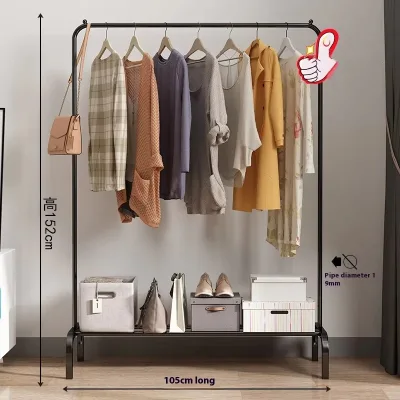 A Simple Floor-standing Clothes Rack with Wheels for Hanging Clothes in a Clothing Store