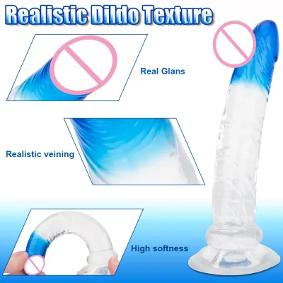 Wholesale Strong Suction Cup Soft Jelly Dildos Crystal Dildo Sex Toys Lifelike TPR Dildo for Women