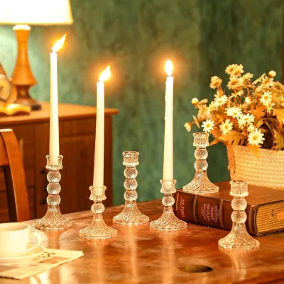 French Court Style Glass Long Rod Light Luxury Candle Holder for Wedding Banquet Romantic Candlelight Dinner Decorations Model