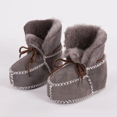 Quickly Shipping Winter Warm Soft Sole Baby Real Double Face Sheepskin Fur Shoes Real Fur Infant Boot Hand Sewing Sheep Fur Shoe