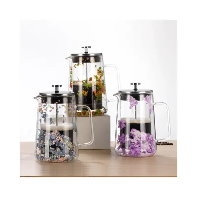 OEM ODM 650ml 1000ml Double Wall Dried Flower Borosilicate Glass French Press Coffee Tea Maker with 304 Stainless Steel Filter