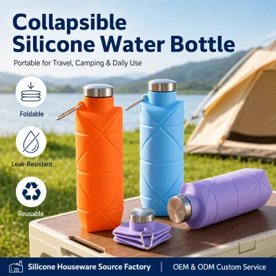 YMS Factory Wholesale Outdoor Traveling 700ml Foldable Silicone Leak Proof Unisex Water Bottle Camping Hook Portable Carrying