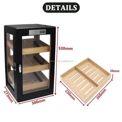 High Quality Humidor with Hygrometer & Humidifier Three Removable Drawers Partitions Luxury Wood Cigar Humidor Cabinet