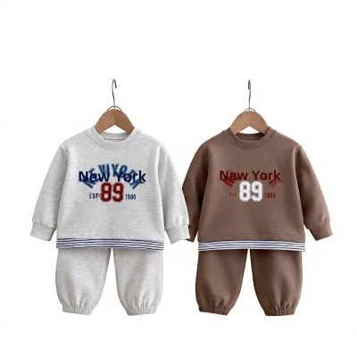 Spring/Autumn New Korean-Style Leisure Kids' Hoodie Set Boys' Girls' Long-Sleeve Top Letter Print Ankle-Tie Pants Two-Piece Pure