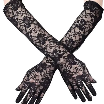 Lace Gloves Long Sunscreen Thin Gloves Party Club Bridal Gloves Black