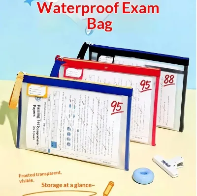 Waterproof Matte PU Exam Storage Bag for Primary Secondary Students Layered A4 Size Subject Classification File