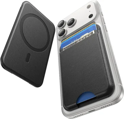 Leather Slim Magnetic MagSafe 5 Card Holder 1 Card Slot 1 Cash Slot Black Phone Series Wallet