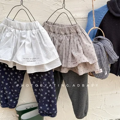 2025 Spring Kids Clothing Girls Spring and Autumn Fleece Leggings False Two Culottes Trousers Children's Pants