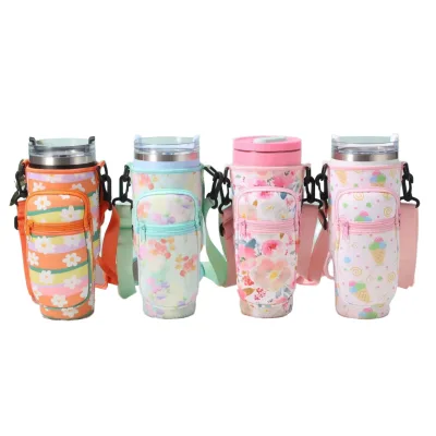 40oz Insulated Anti-drop Cup Cover Crossbody Storage Cup Bag Portable Car Cycling Water Cup Bag with Adjustable Shoulder Strap