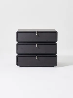 Italian Style Minimalist High-end Solid Wood Veneer Rotatable Nightstand with 3 Drawers Bedroom Furniture Designer