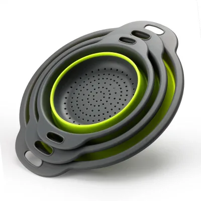 Good Storage Foldable Round Silicone Colander Hollow Fruit and Vegetable Washing & Draining Basket