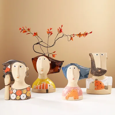 Personalized Hand-painted Abstract Figure Ceramic Vase Decorative Item Creative Luxury Flower Holder Interior Decoration