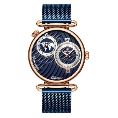 Dual Dial Quartz Wristwatch Top Luxury REWARD Mesh Belt Men Watch High Quality Casual Watches Waterproof Watch for Male