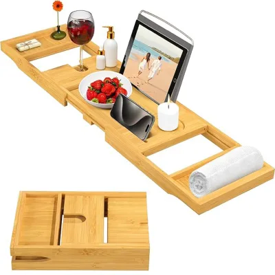 Bamboo 2-Tier Standing Type Storage Box Double Tier Wooden Bathroom Tray for Kitchen Shelf Use OEM Design