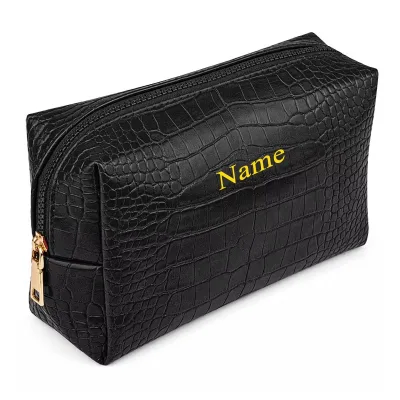 Wholesale Custom Logo PU Leather Crocodile Pattern Travel Toiletry Dopp Kit Makeup Cosmetic Organizer Washing Bag
