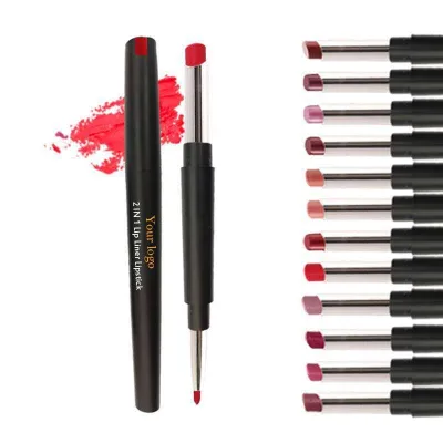 High Pigment Kejel Jabibe Labial Custom Logo for Matte 2 in 1 Private Label Lip Stick and Liner with Blending Brush Lip Liner