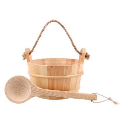 Alphasauna Sauna Accessories 4L Pine Sauna Bucket and Wooden Spoon