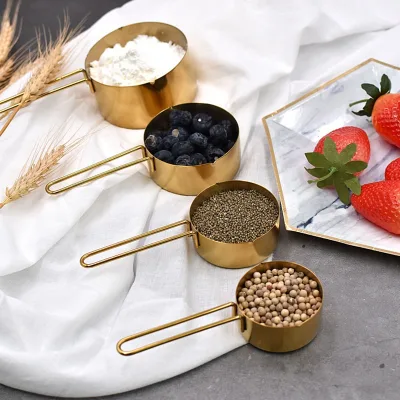 4-Piece Gold Stainless Steel 250ml Measuring Cup Set Baking Coffee Spoon Seasoning Oil Spoon Kitchen Cooking Metal