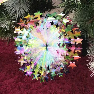 Iridescent Star Shaped Foil Christmas Decoration Fan Hanging Ornament Popular Style Handicraft Decor