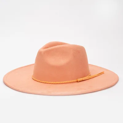 New Arrival Tan Black Suede Fedora Hat Flat Brim Wholesale Women Men Casual Outdoor Use for Autumn Winter Halloween Party