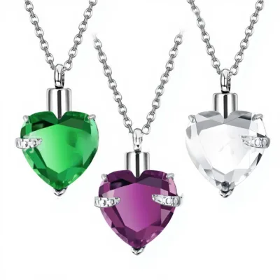 Stainless Steel Arabian/European/American Style Multi-Color Green/Purple/Clear Baby Birthstone Urn Necklace Glass Ashes Pendant