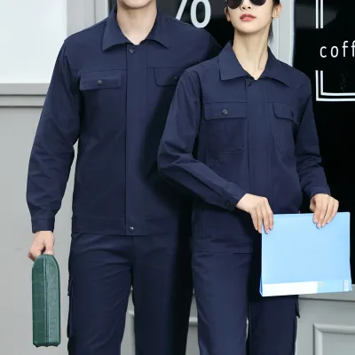 Breathable Pure Color Cotton Auto Repair Work Uniforms Wear-Resistant Construction 2 Piece Uniform Set