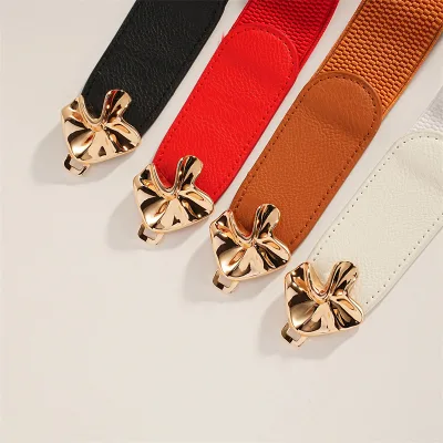Fashion Corset Belt Woman Waist Thin Gold Leaf Buckle Belts for Women Elastic Waistbands Luxury Ceinture Femme Dress Cummerbund
