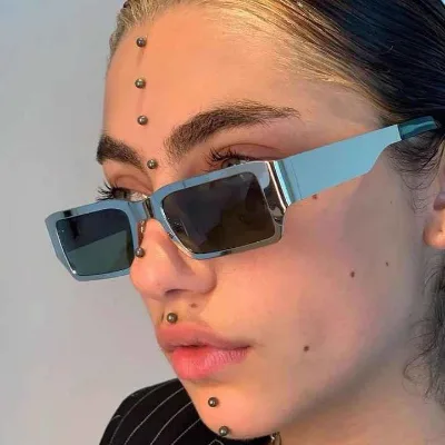 2024 New Y2K Retro Narrow Frame Metal Funny Sunglasses Cyberpunk UV400 Sunglasses