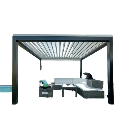Pavilion Aluminum Pergola with Safe Tempered Glass Enhances Lighting for Ventilation in Courtyards and Gardens