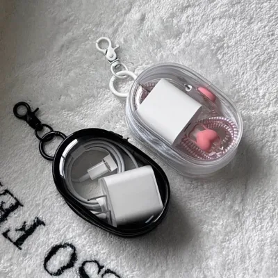 Transparent Plastic Portable Earphone & Mobile Phone Organizer Living Room Suitable Data Cable Charger Charging & Storage Box