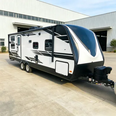 For New 13FT Aluminum Frame Offroad Camper Trailer Electric Brake Solar Panels Independent Suspension 4 Person Capacity 5%