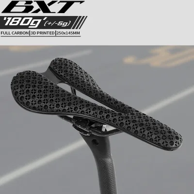 BXT New 3D Printed Padding Support Structure Carbon Fibre Saddle 145mmx250mm Bicycle Saddle Light Easy to Clean Seat Cushion