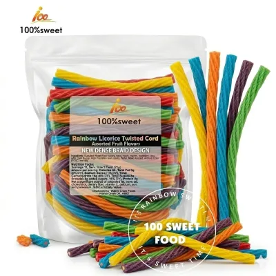 Factory OEM Rainbow Licorice Candy Twists Full Size Fruity Flavored Assorted Colorful Sticks Soft and Chewy Sweet Candy Snacks