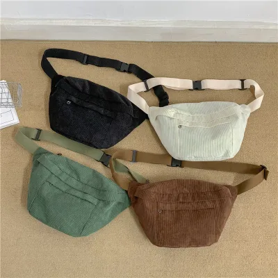 2024 Simple Corduroy Chest Bag Large Capacity Crossbody Bag Retro Solid Color Waist Bag for Outdoor Sport Valentine Gifts