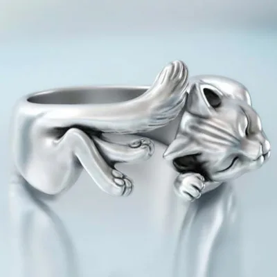 Sleeping Cat Open Ring Korean Style Simple Cute Student Couple Ring Unisex